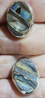Vintage Taxco Mexican Sterling Silver Abalone Shell Inlay Oval Cufflinks 925